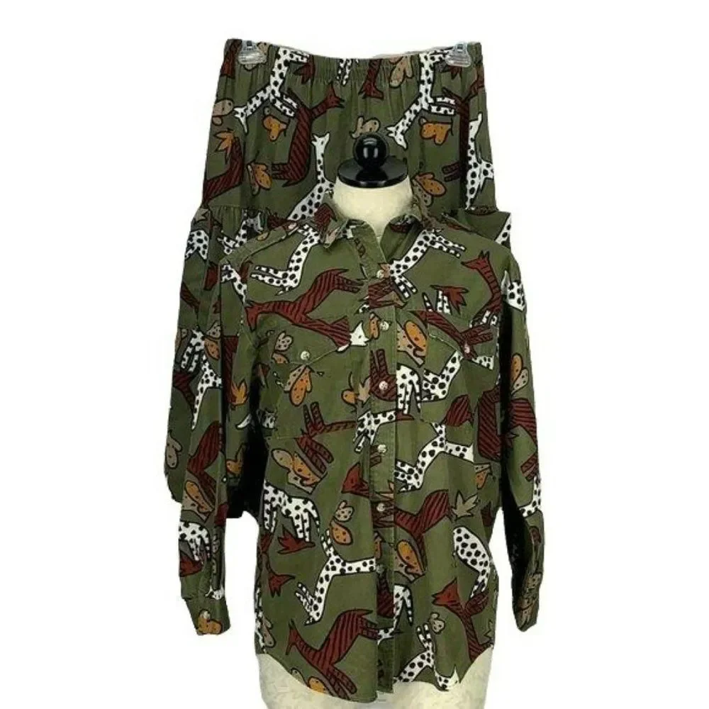 Vintage C.C. Company Women's Cottage Core Animal Print‎ Skirt Set Size Small
